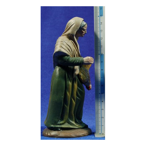Woman with chicken 16 cm clay painted Figuralia