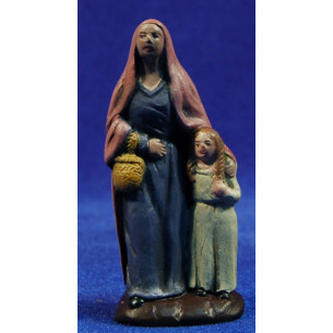 Pastora con niña 7 cm barro pintado Figuralia