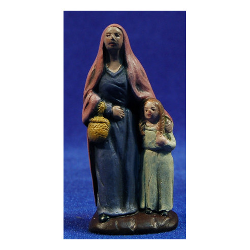 Pastora con niña 7 cm barro pintado Figuralia