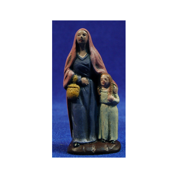 Pastora con niña 7 cm barro pintado Figuralia