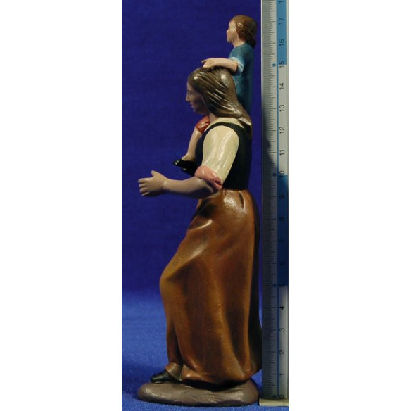 Woman with girl on the shoulders 16 cm clay painted Figuralia