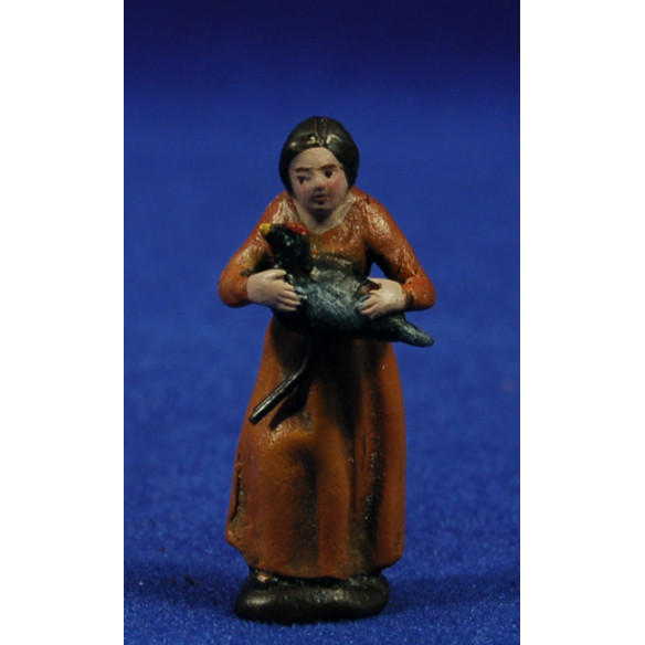 Pastora con pavo 5 cm barro pintado Figuralia