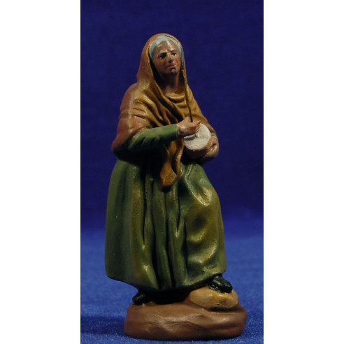 Woman with zambomba 9 cm clay painted Figuralia