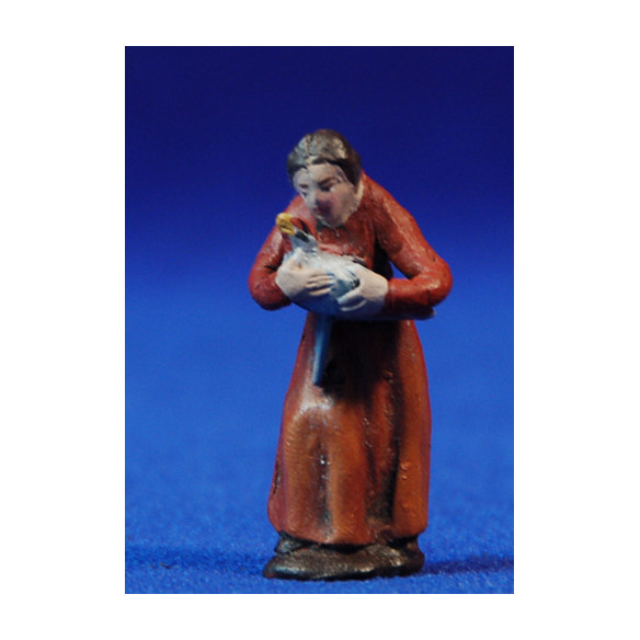 Pastora con gallina 5 cm barro pintado Figuralia