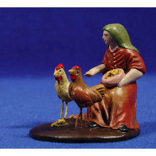 Pastora con gallinas 9 cm barro pintado Figuralia