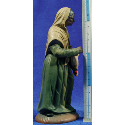 Woman with chicken 18 cm clay painted Figuralia