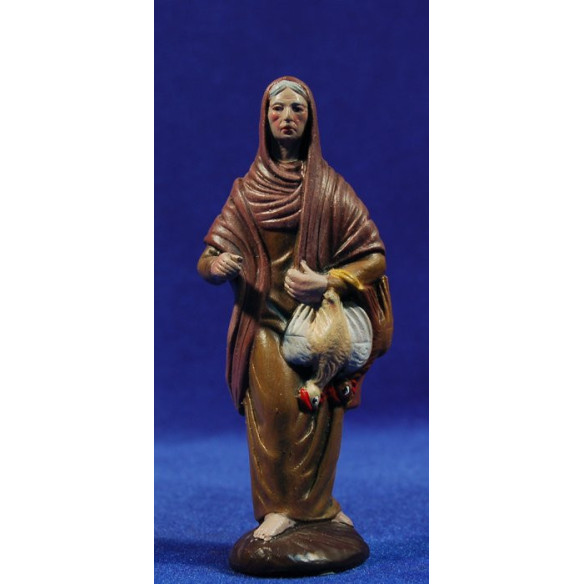 Pastora con gallina 12 cm barro pintado Figuralia
