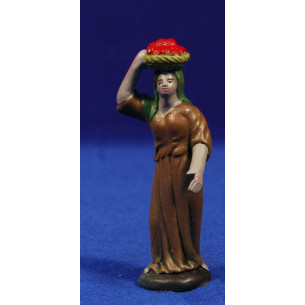Woman with basket on heat 7 cm clay painted Figuralia