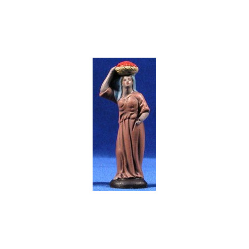 Woman with basket on the head 9 cm clay painted Figuralia