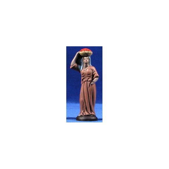 Woman with basket on the head 9 cm clay painted Figuralia