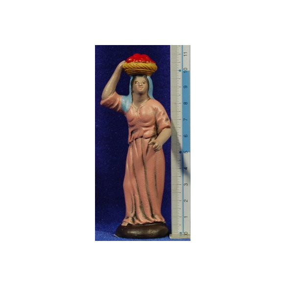 Woman with basket on the head 9 cm clay painted Figuralia