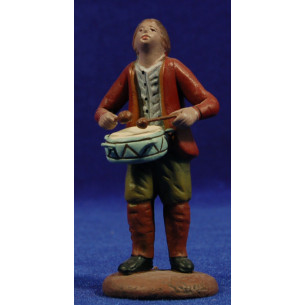 Pastor músico con tambor 9 cm barro pintado Figuralia