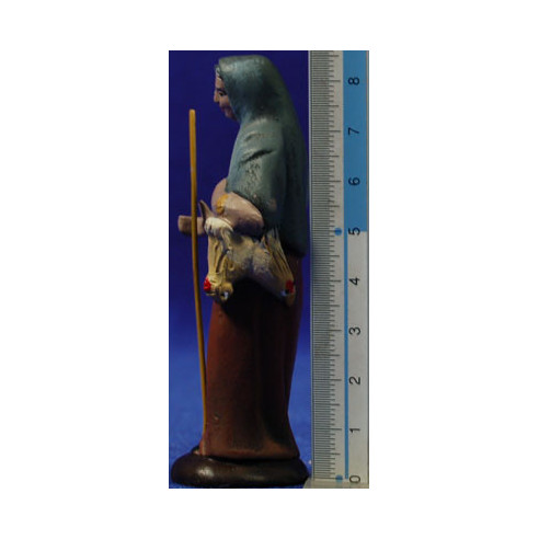 Pastora con gallina 7 cm barro pintado Figuralia