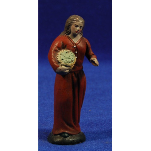 Pastora con cesta 9 cm barro pintado Figuralia