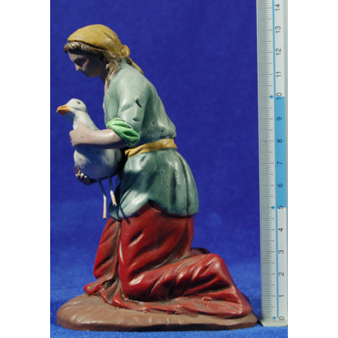 Pastora adorando con pato 18 cm barro pintado Figuralia
