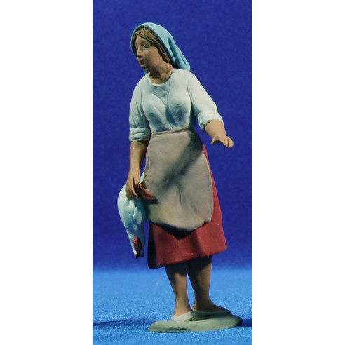 Pastora catalana con gallina 12 cm barro pintado Delgado