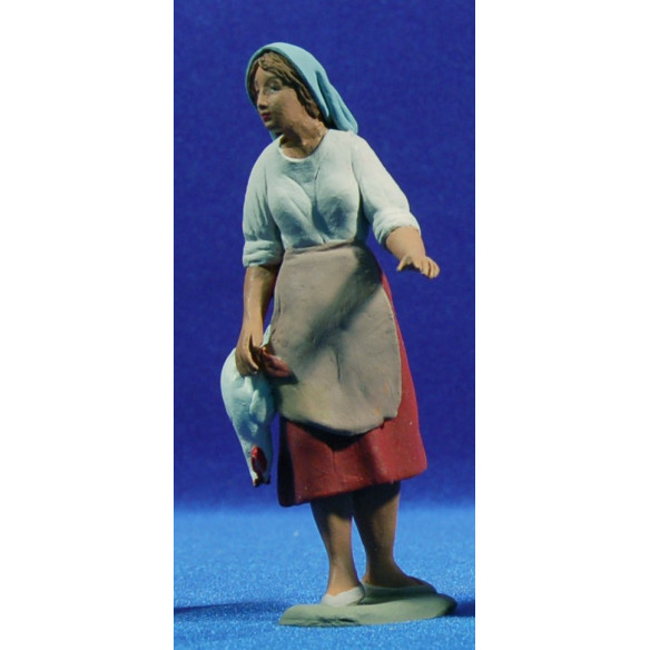 Pastora catalana con gallina 12 cm barro pintado Delgado