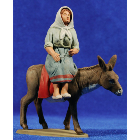 Catalan woman with donkey 12 cm clay painted Delgado