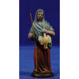 Pastora con gallina 9 cm barro pintado Figuralia