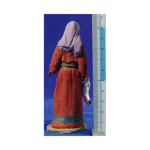 Pastora hebrea con gallina 12 cm barro pintado Delgado