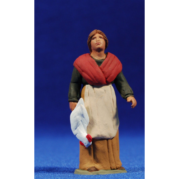 Pastora catalana con gallina 8 cm terracotta dipinte Delgado