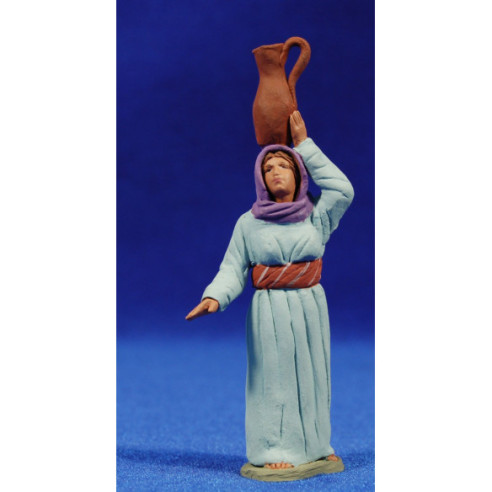 Pastora ebraica con vaso sulla testa 8 cm terracotta dipinte  Delgado