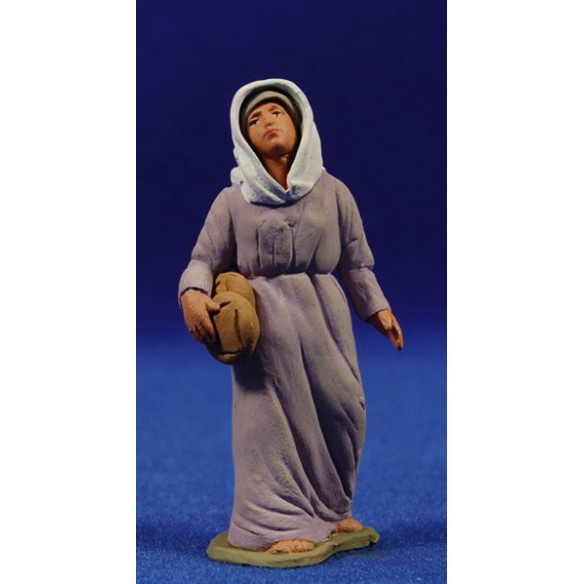 Pastora ebraica con pane 8 cm terracotta dipinte Delgado