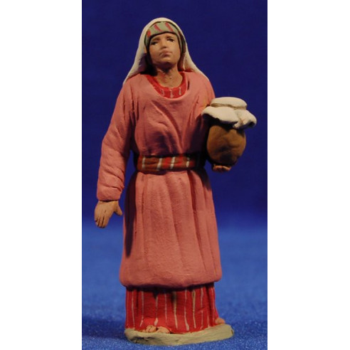 Pastora hebrea con jarra tapada 8 cm barro pintado Delgado
