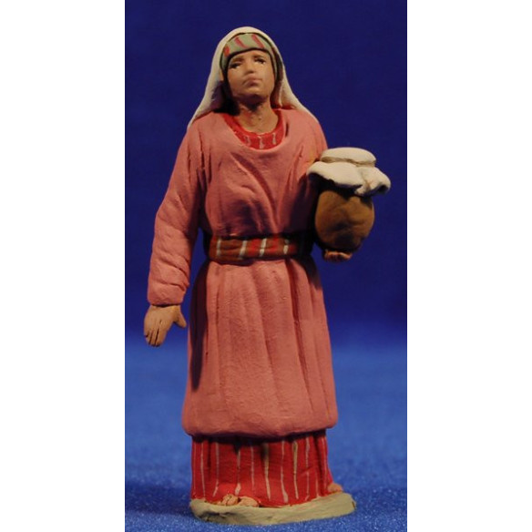 Pastora hebrea con jarra tapada 8 cm barro pintado Delgado