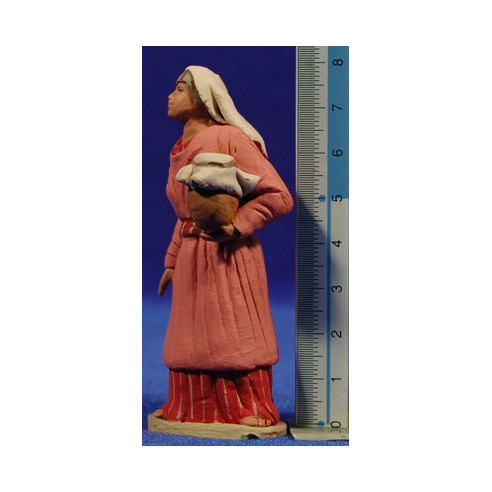 Pastora hebrea con jarra tapada 8 cm barro pintado Delgado