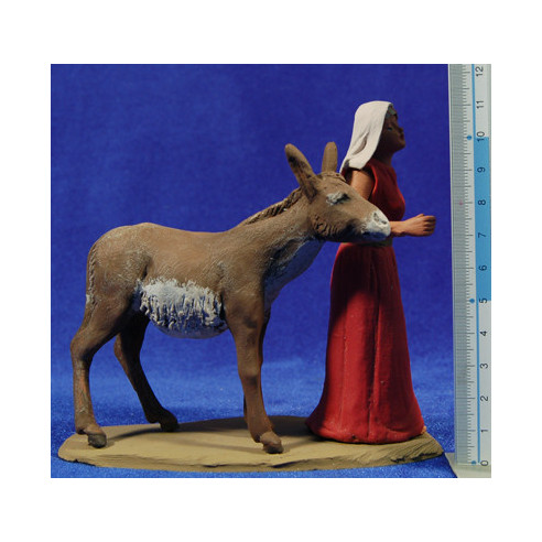 Pastora hebrea con asno 12 cm barro pintado Delgado