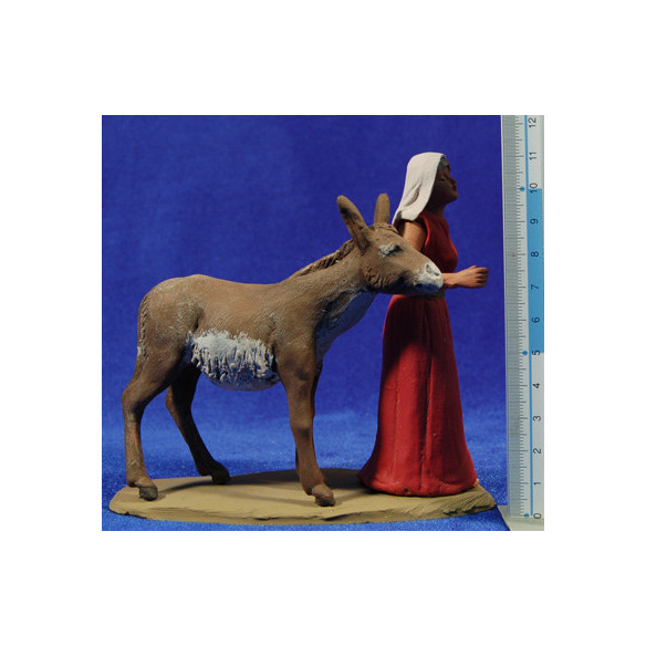 Pastora hebrea con asno 12 cm barro pintado Delgado