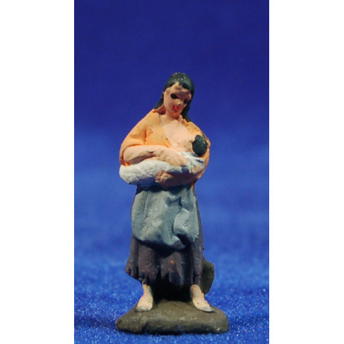 Pastora con niño 3 cm barro pintado