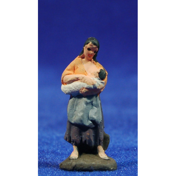 Pastora con niño 3 cm barro pintado