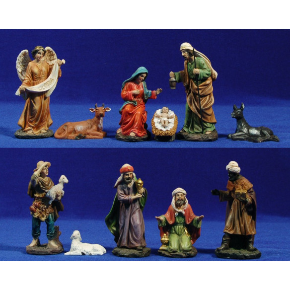 Nacimiento con reyes y pastor M4 11 cm resina