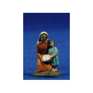 Pastora adorando con niño 3 cm barro pintado