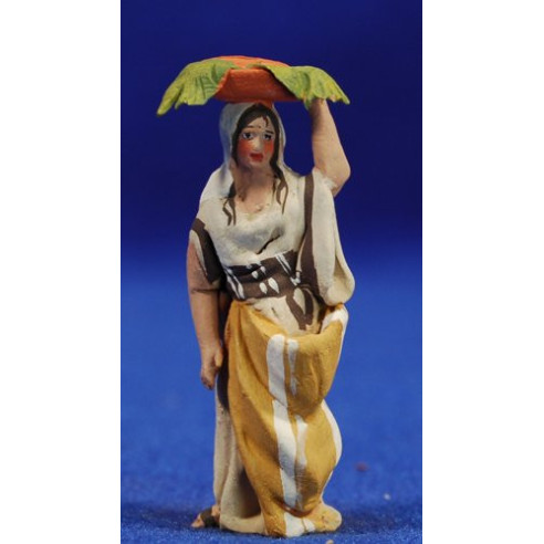 Pastora con cesta verduras 4 cm barro pintado De Francesco