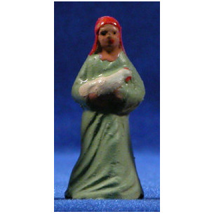 Pastora con gallina 5 cm barro pintado