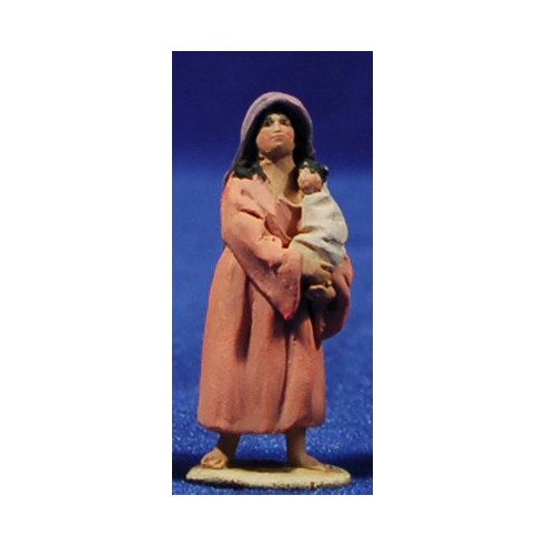 Pastora con niño 4 cm barro pintado De Francesco