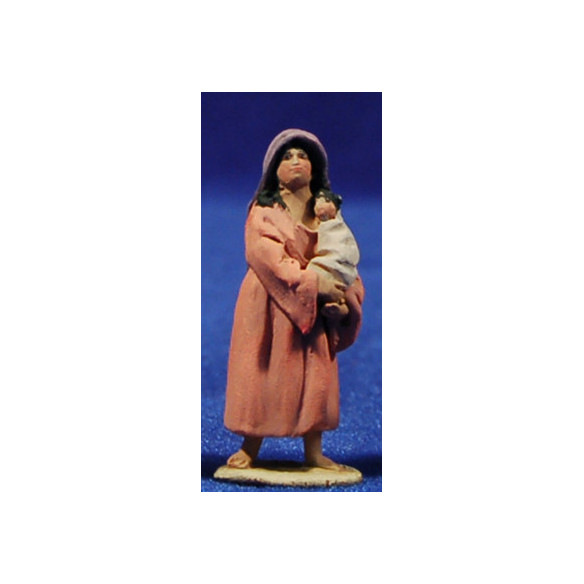 Pastora con niño 4 cm barro pintado De Francesco