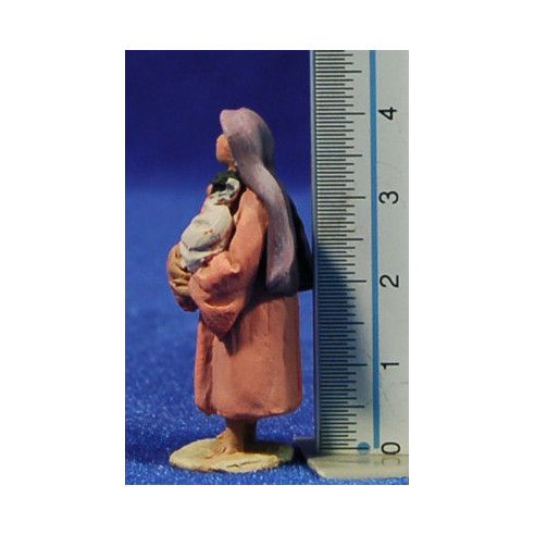 Pastora con niño 4 cm barro pintado De Francesco
