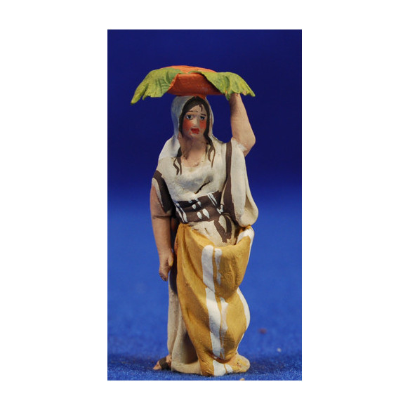 Pastora con cesta verduras 4 cm barro pintado De Francesco