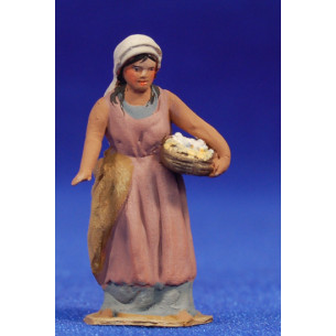 Pastora con cesto huevos 4 cm barro pintado De Francesco