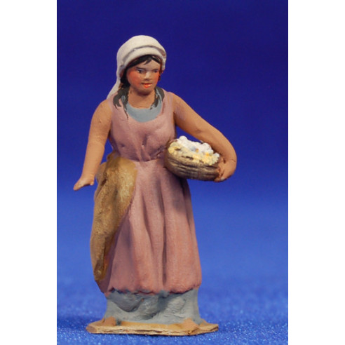 Pastora con cesto huevos 4 cm barro pintado De Francesco