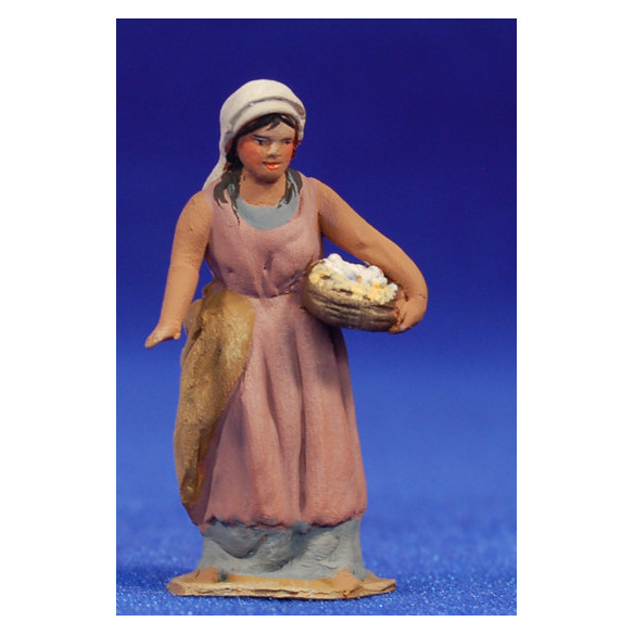 Pastora con cesto huevos 4 cm barro pintado De Francesco