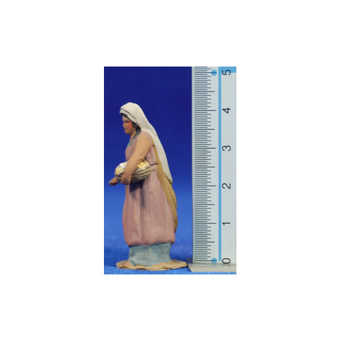 Pastora con cesto huevos 4 cm barro pintado De Francesco