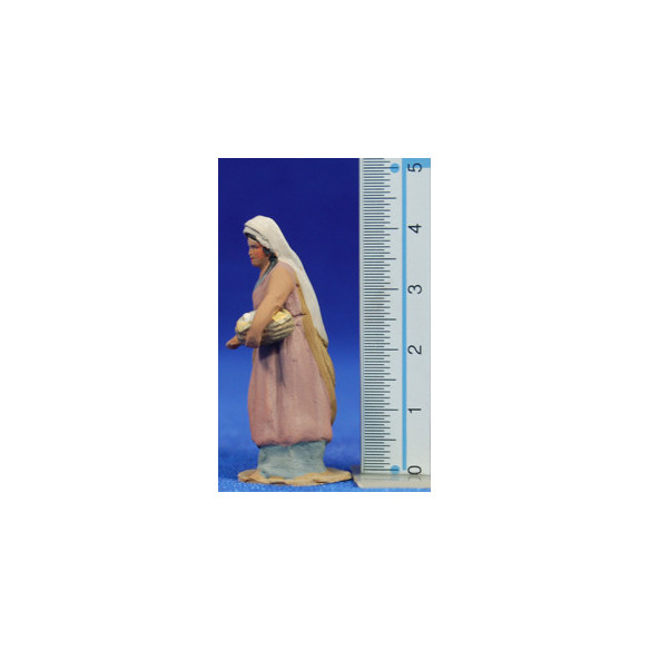 Pastora con cesto huevos 4 cm barro pintado De Francesco