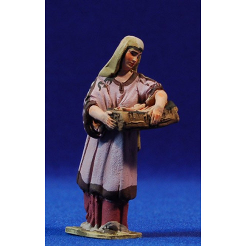 Woman with fishes 8 cm clay painted De Francesco