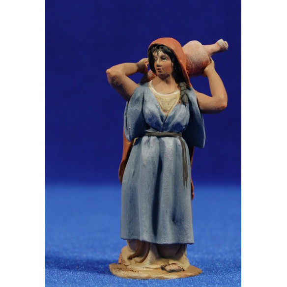 Pastora con vaso 8 cm terracotta dipinte De Francesco
