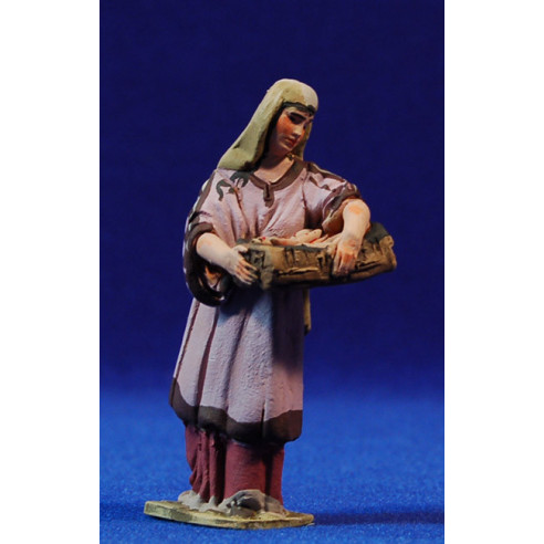 Pastora con peces 8 cm barro pintado De Francesco